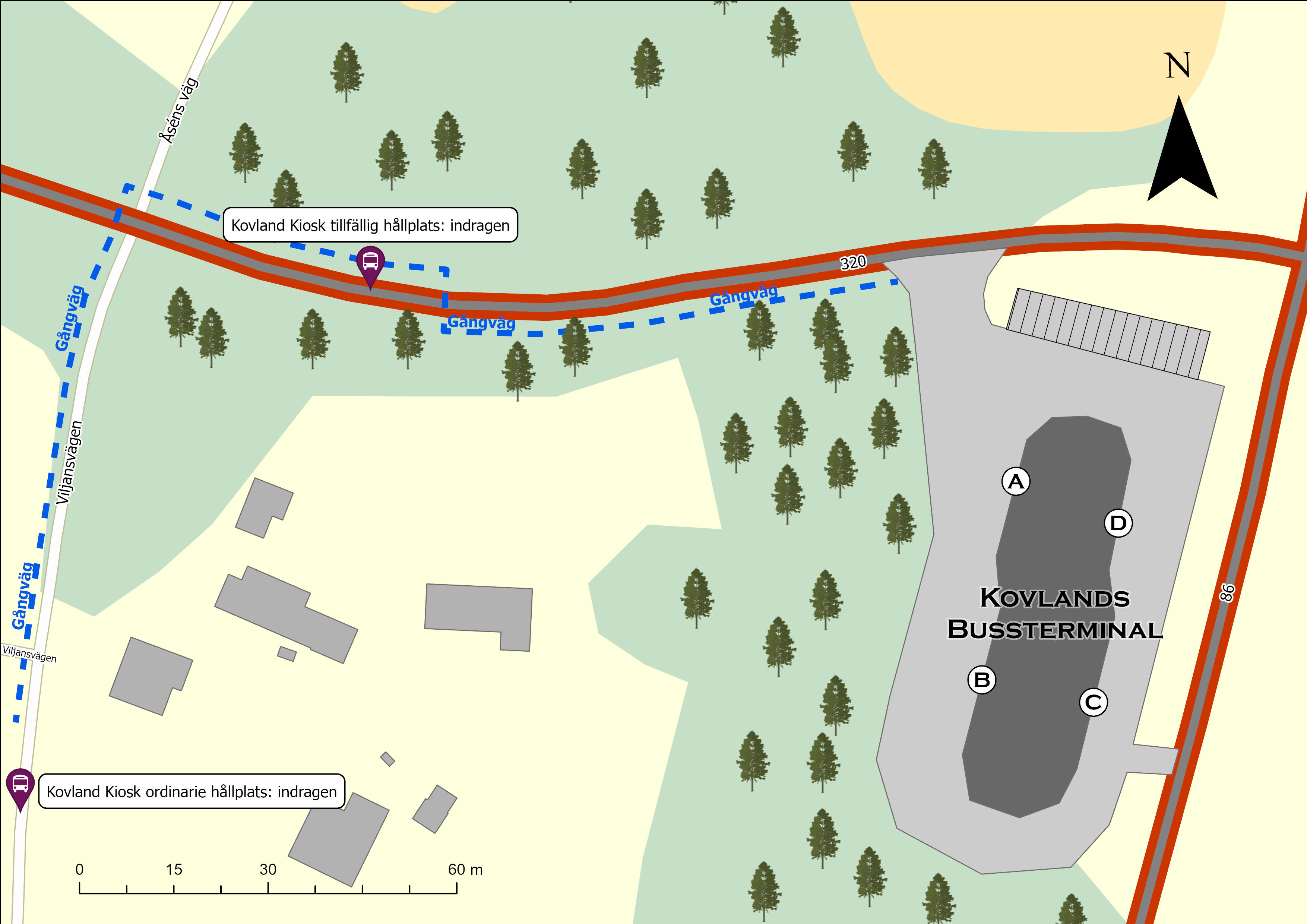 Karta över Kovlands bussterminal 